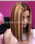 Mixed with gold wigs with shoulder-length short straight hair pick rose Sex Doll Wig #29