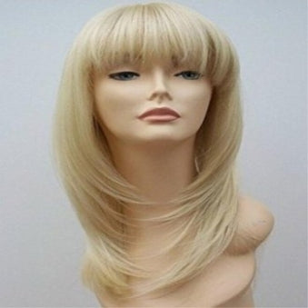 long straight blonde with bangs Sex Doll Wig #30